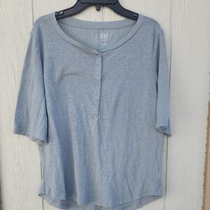 Gap Linen Tshirt Henley Short Sleeve Coastal Lightweight Beachy Normcore Small